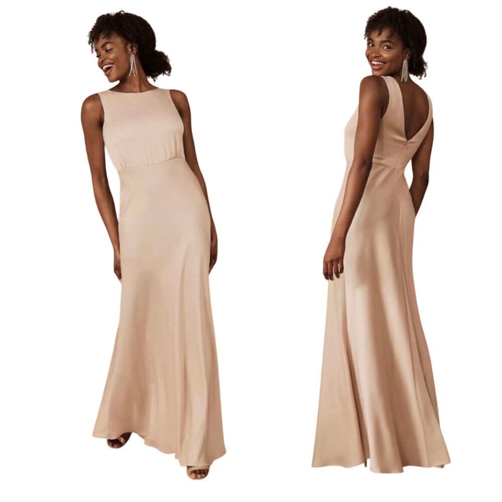 Sachin + Babi Anthropologie Bhldn Beckett Dress Satin Maxi Oyster Blush Pink 6